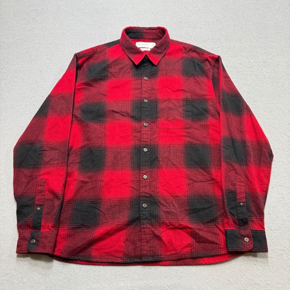 Abercrombie & Fitch Flannel Shirt Men's Medium Red Black Buffalo Plaid Relaxed